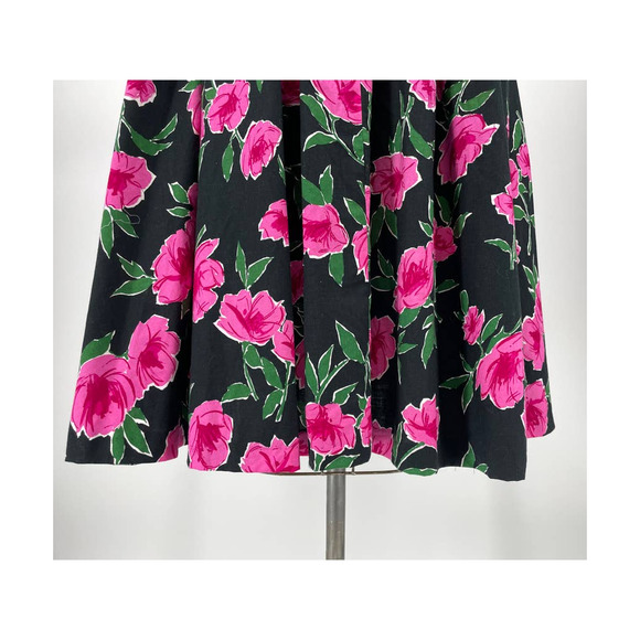 Floral Fit and Flare Sleeveless Pink Black Midi Rockabilly Dress Medium - Picture 6 of 8
